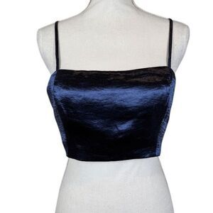 House of Harlow 1960 Blue Satin Crop Halter Ruched Back Adjustable Straps‎ Large
